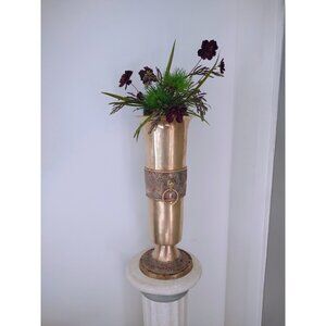 Vintage 22" Brass Copper Ornate Cranes Umbrella Stand Vase Lion Head Handles MCM